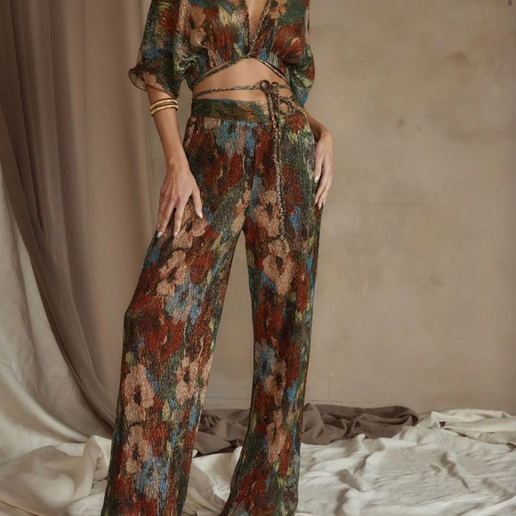 12th Tribe Pants - Floral Multicolor Metallic Pants